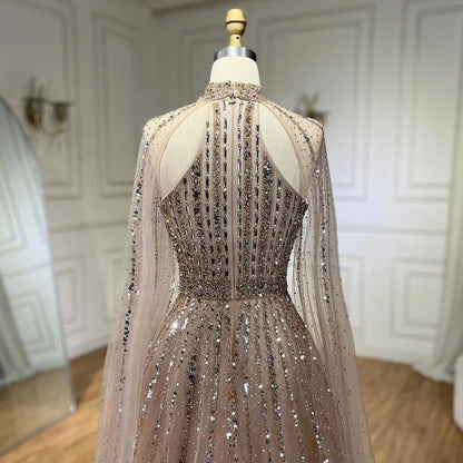 Serene Hill Arabic Turquoise A Line Cape Sleeve Beaded   Evening Dresses Gowns For Occasion 2025 LA72306A Customized