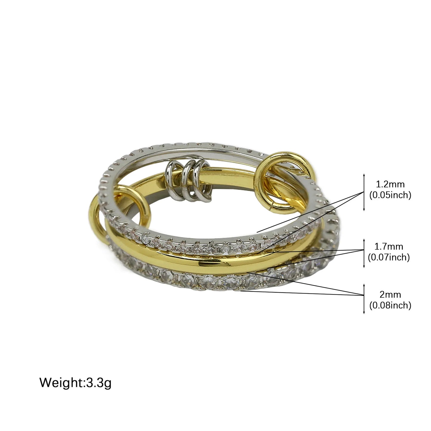 Stainless Steel Multilayer Double Color Link Chain Rings 18K Gold PlatedCZ Zircon Stackable Charm Jewelry Trendy Waterproof Gift