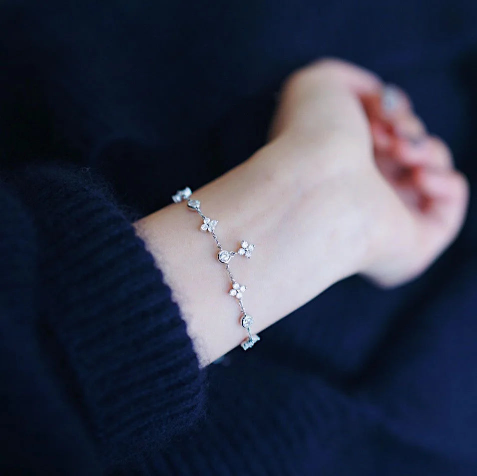 CCFJOYAS 100% 925 Sterling Silver Mini Flower Zircon Bracelet for Girl Minimalist 18k Gold Plated Lucky Bracelet Fine Jewelry