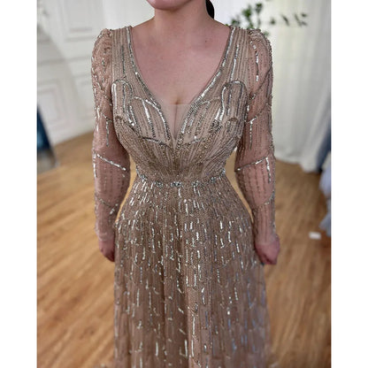 Serene Hill Muslim Designer  Caramel A Line Elegant Beaded Evening Dresses Gowns For Party 2025 LA71940 Customized
