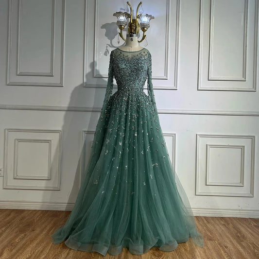 Luxury Elegant Turquoise Evening Dress Gown with Cape  for Formal Occasion 2025 LA72965 Serene Hill Customized