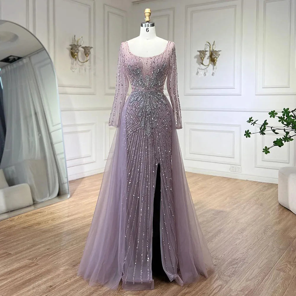Serene Hill Pink  With Overskirt Split  Beaded Mermaid Evening Dresses Gowns  2025 LA72431 Customized