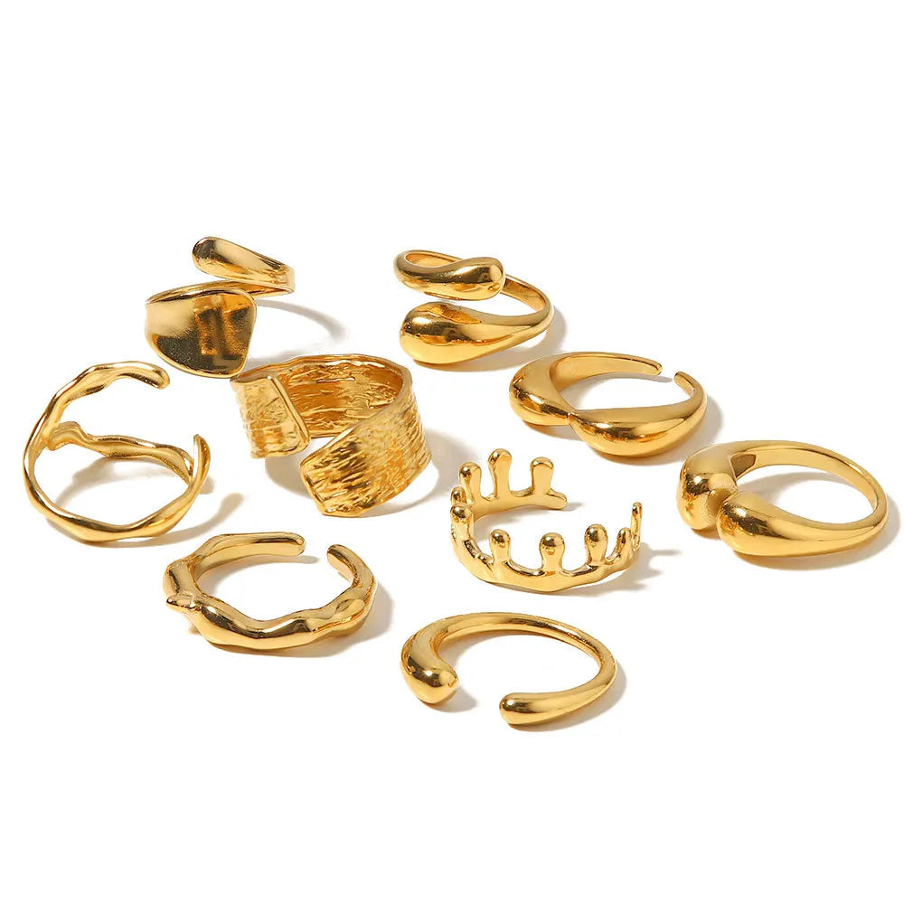 Fashion Irregular Stainless Steel Waterproof Open Ring Personality Charms PVD Real Gold 18K Plated Trendy Jewelry Gifts for Wome