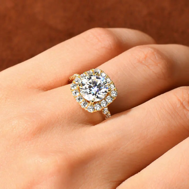 RAPRGOLD 2CT D Color Moissanite Ring s925 Sterling Silver Brilliant Diamond Halo Engagement Rings for Women Fine Jewelry Gifts
