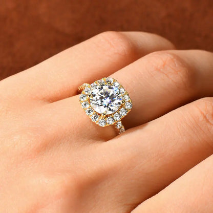 RAPRGOLD 2CT D Color Moissanite Ring s925 Sterling Silver Brilliant Diamond Halo Engagement Rings for Women Fine Jewelry Gifts