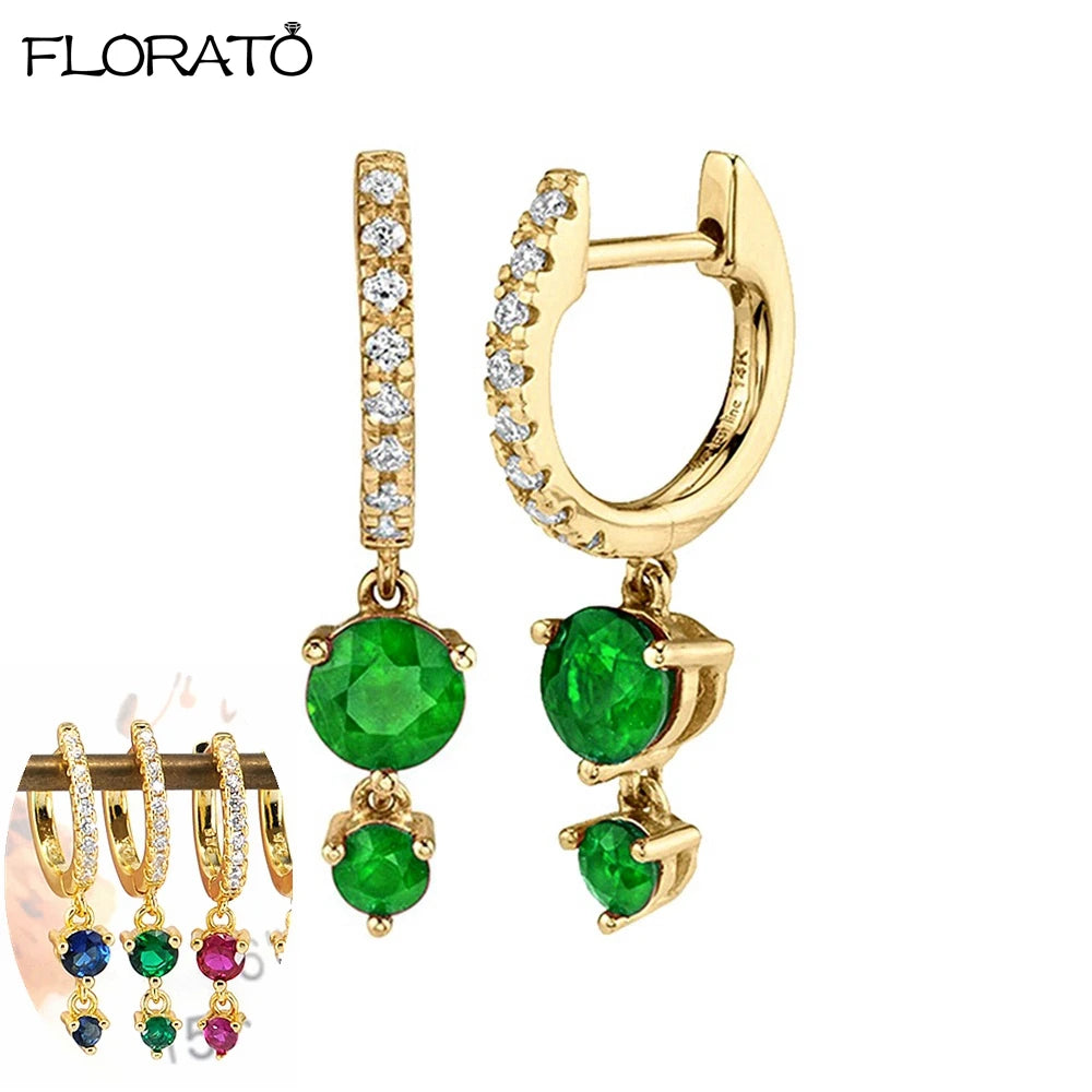 925 Sterling Silver Needle Luxury Green Zircon Pendant Earrings Trend Gold Color Small Hoop Earrings for Women Fashion Jewelry