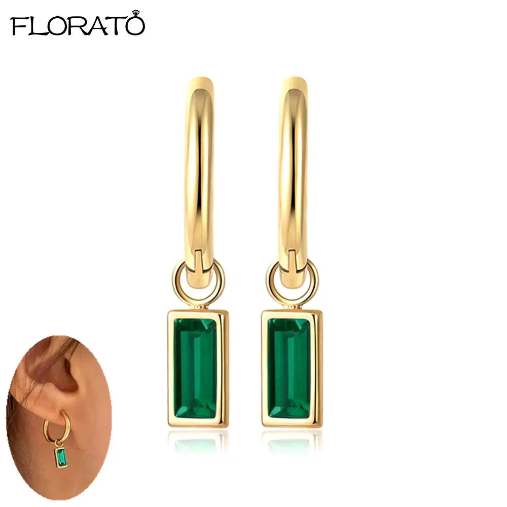 925 Sterling Silver Needle Luxury Green Zircon Pendant Earrings Trend Gold Color Small Hoop Earrings for Women Fashion Jewelry