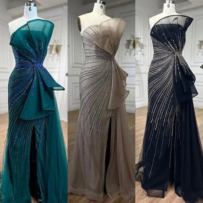Serene Hill Dubai Green Beaded Mermaid High Split Evening Dresses 2025 Prom  For Party LA72090 Customized