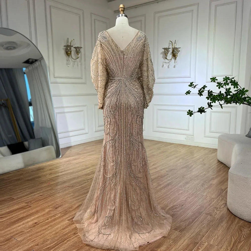 Serene Hill Arabic Gold Elegant Mermaid Black  Beaded Evening Dresses Gowns Diamond For Party 2025 LA72288A Customized