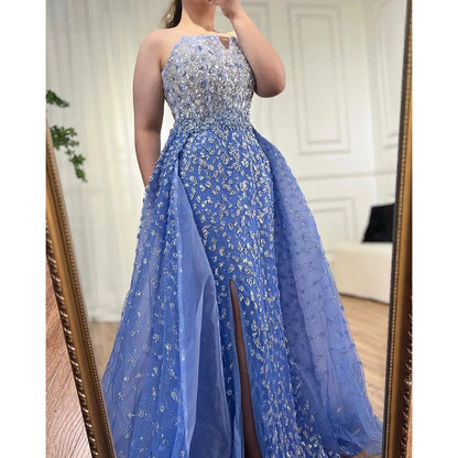 Serene Hill Blue Mermaid High Split With Skirt Sweetheart Strapless Beaded Party Dresses  Women Evening 2025 LA71796 Customized