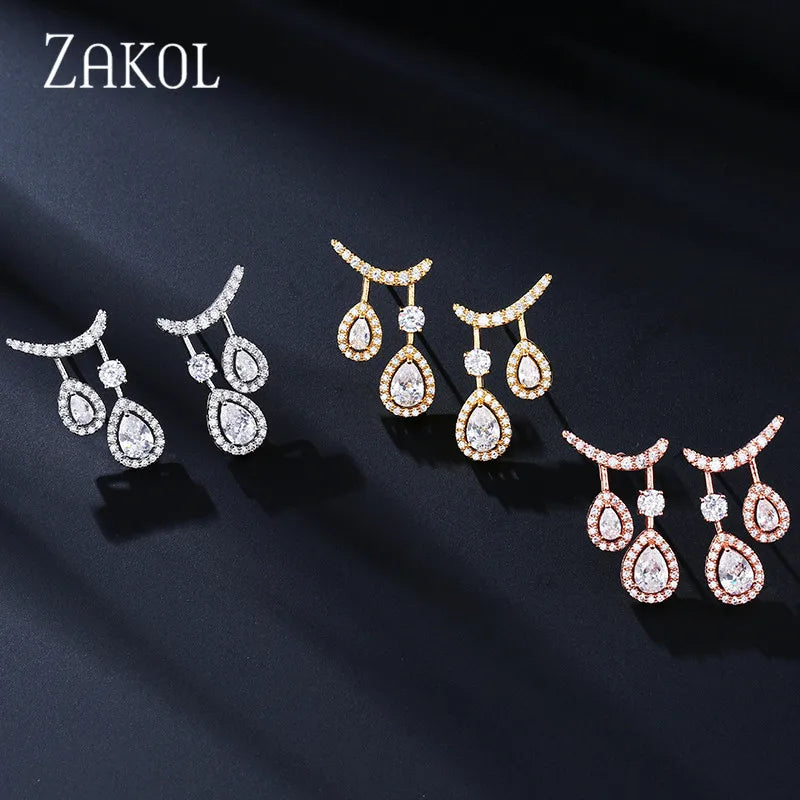 ZAKOL Personality Cubic Zirconia Double Drop Dangle Earrings for Women Wedding Dinner Anniversary Birthday Gift Jewelry FSEP2388