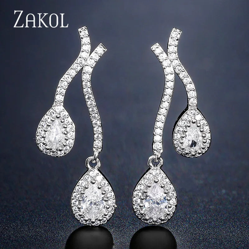 ZAKOL Personality Cubic Zirconia Double Drop Dangle Earrings for Women Wedding Dinner Anniversary Birthday Gift Jewelry FSEP2388