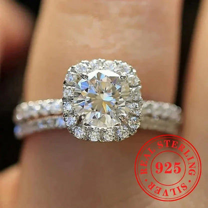 CAOSHI Sparkling Fully Inlaid Zirconia 2Pc/Set Rings 925 Sterling Silver Absolutely Stunning  Jewelry Engagement Women Jewelry