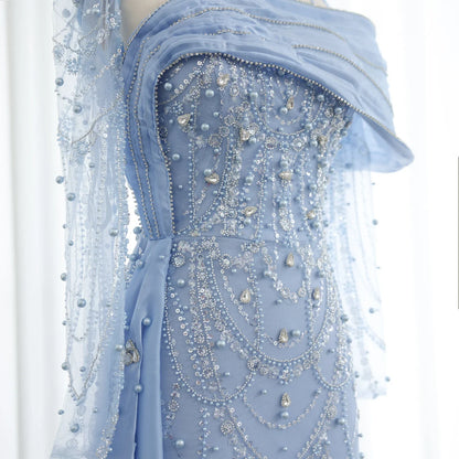 Sharon Said Nude Luxury Crystal Mermaid Evening Dress with Overskirt Long Sleeve Dubai Wedding Formal Prom Gown SS256 Customized