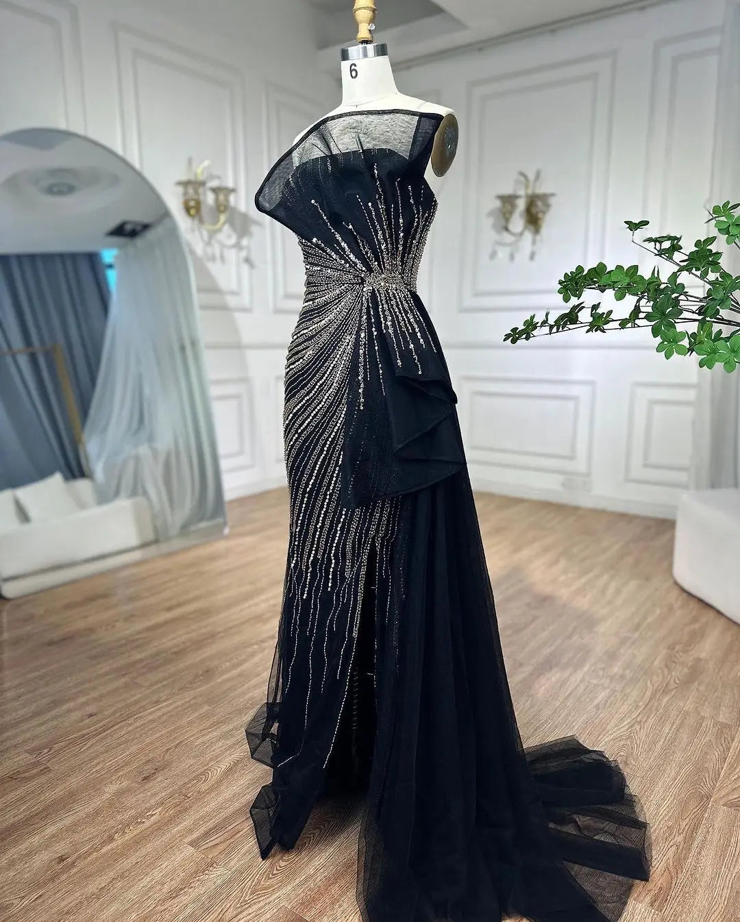 Serene Hill Dubai Green Beaded Mermaid High Split Evening Dresses 2025 Prom  For Party LA72090 Customized