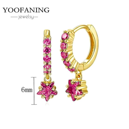 925 Sterling Silver Ear Needle Fashion Exquisite Hoop Earrings  Classic Rose Red Series Earrings for Women Patty Jewelry Gift