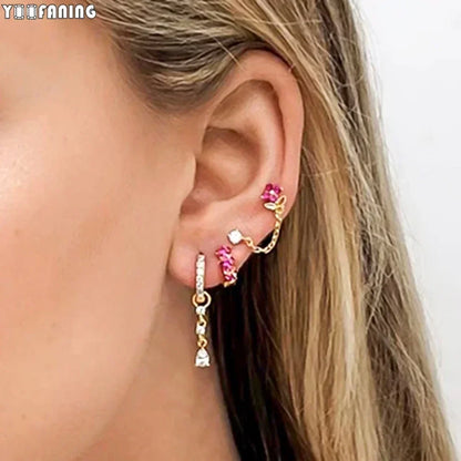925 Sterling Silver Ear Needle Fashion Exquisite Hoop Earrings  Classic Rose Red Series Earrings for Women Patty Jewelry Gift