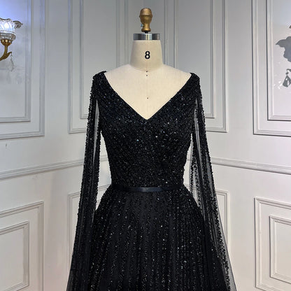 Serene Hill Mint Cape Sleeves A Line Beaded  Dubai Evening Dresses Long 2025 Celebrity Gowns For  Party LA71865 Customized