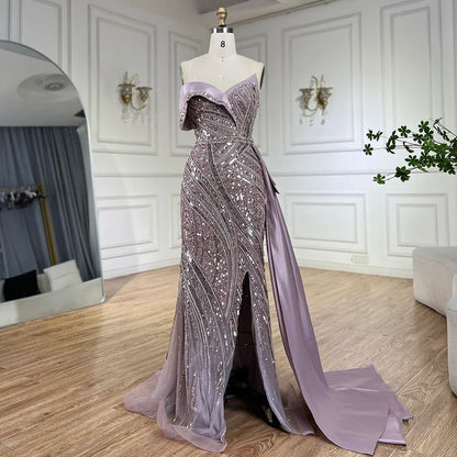 2025 Arabic Turquoise Beaded Evening Dresses  Dubai Elegant One Shoulder  Wedding Party Gowns LA72335  Customized