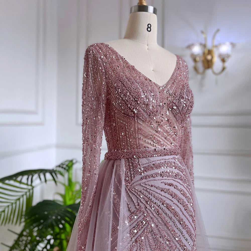 Serene Hill  Mermaid Beaded  Blue Muslim  Evening Dresses Gowns  with Detachable Skirt 2025  LA71750 Customized