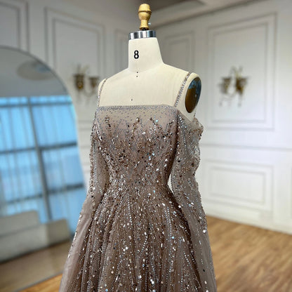 Turquoise Saudi A Line Luxury Evening Dress with Long Sleeves Cape for Formal Occasion Serene Hill 2025 LA72957 Customized