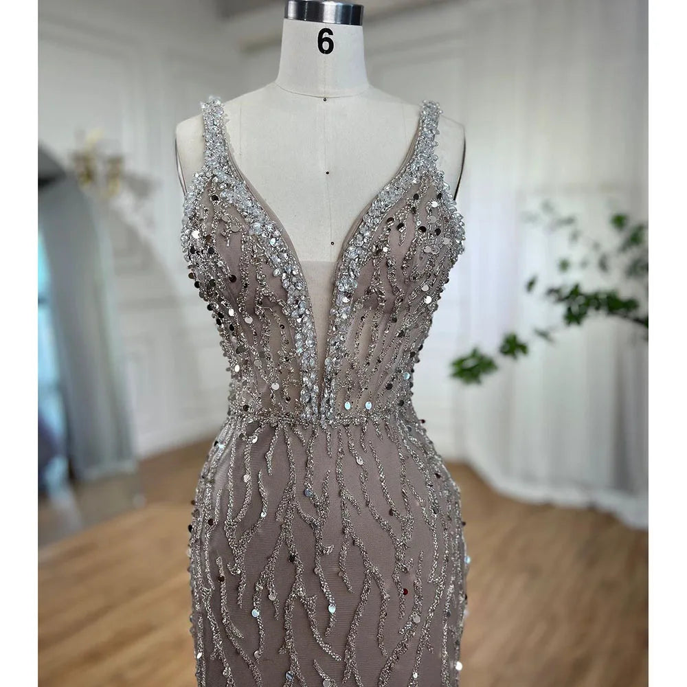 Serene Hill Pink Mermaid High Split Evening Dresses Feather Beaded Gowns Long 2025 For Women Wedding Party LA72152 Customized