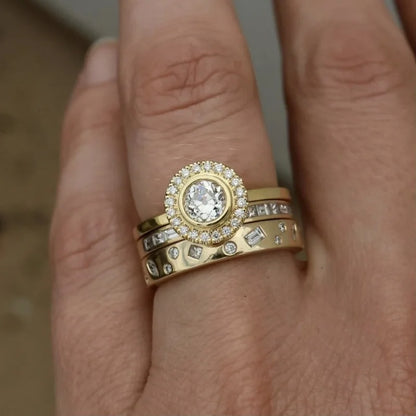 Exquisite Gold Color Rings for Women Square Round White Stone Rings Set Jewelry Party Gift