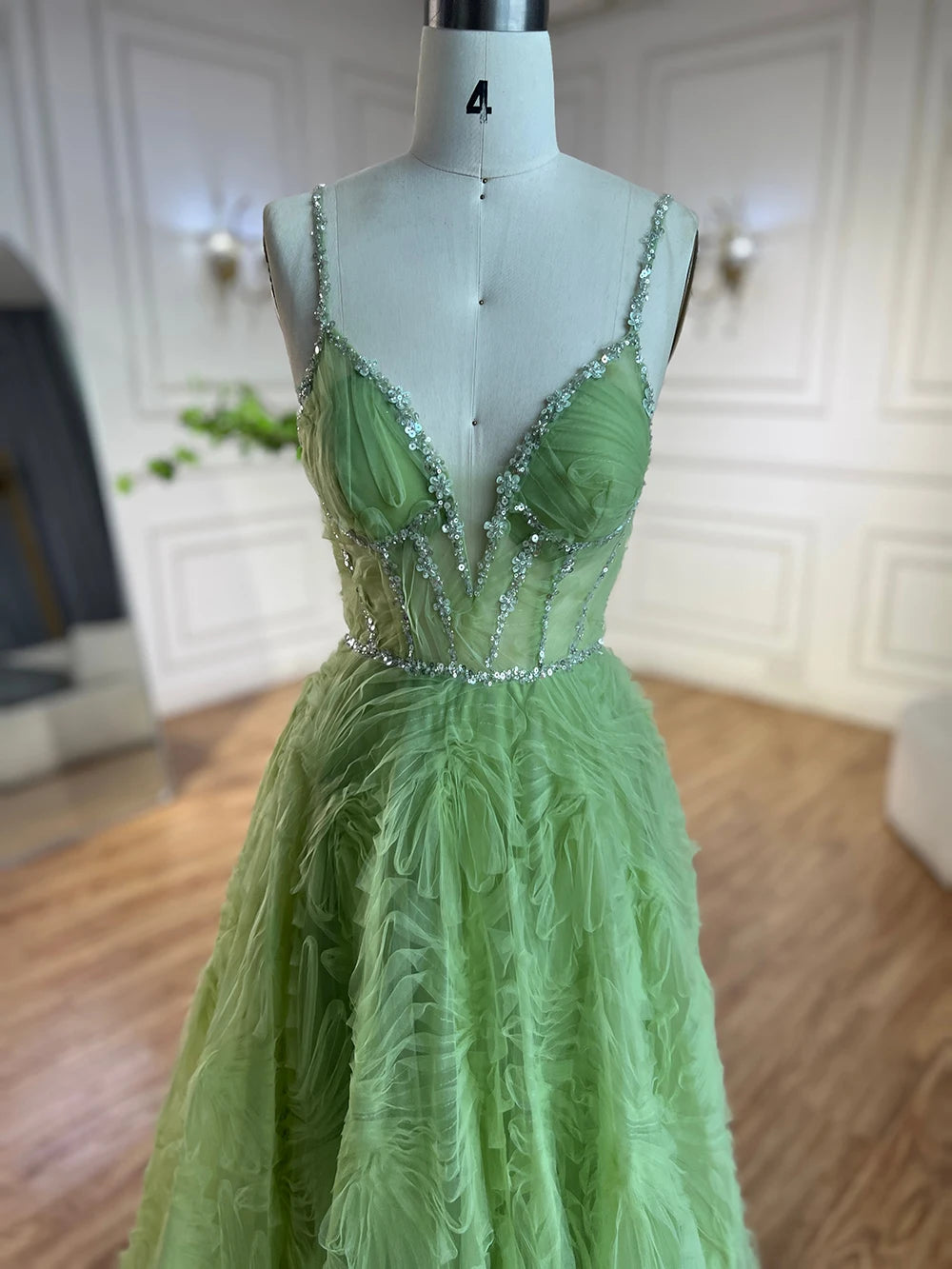 Serene Hill 2025 Arabic Sage Green  Spaghetti Strap Backless A-Line Prom Dress for  | Wedding Party LA72636 Customized