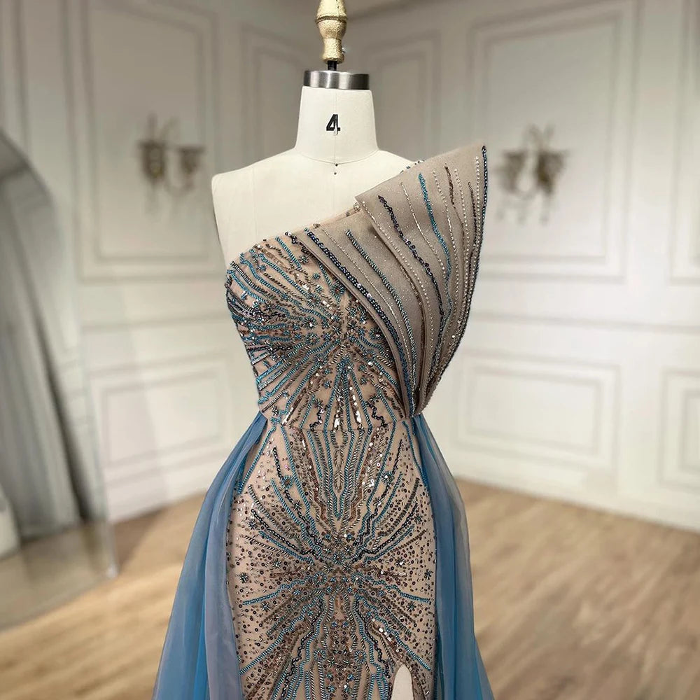 Serene Hill Blue High Split With Overskirt Mermaid  Beaded Dubai Evening Dresses For Party 2025 LA71921A Customized