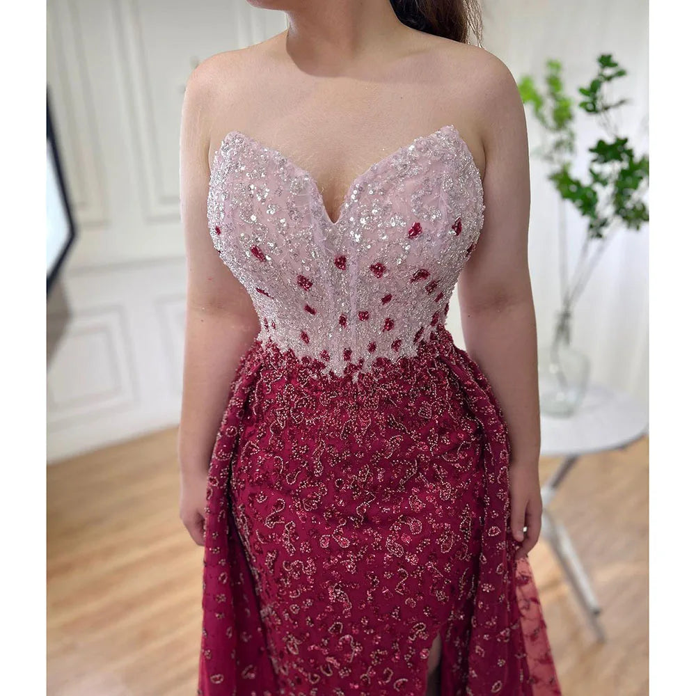 Serene Hill Blue Mermaid High Split With Skirt Sweetheart Strapless Beaded Party Dresses  Women Evening 2025 LA71796 Customized