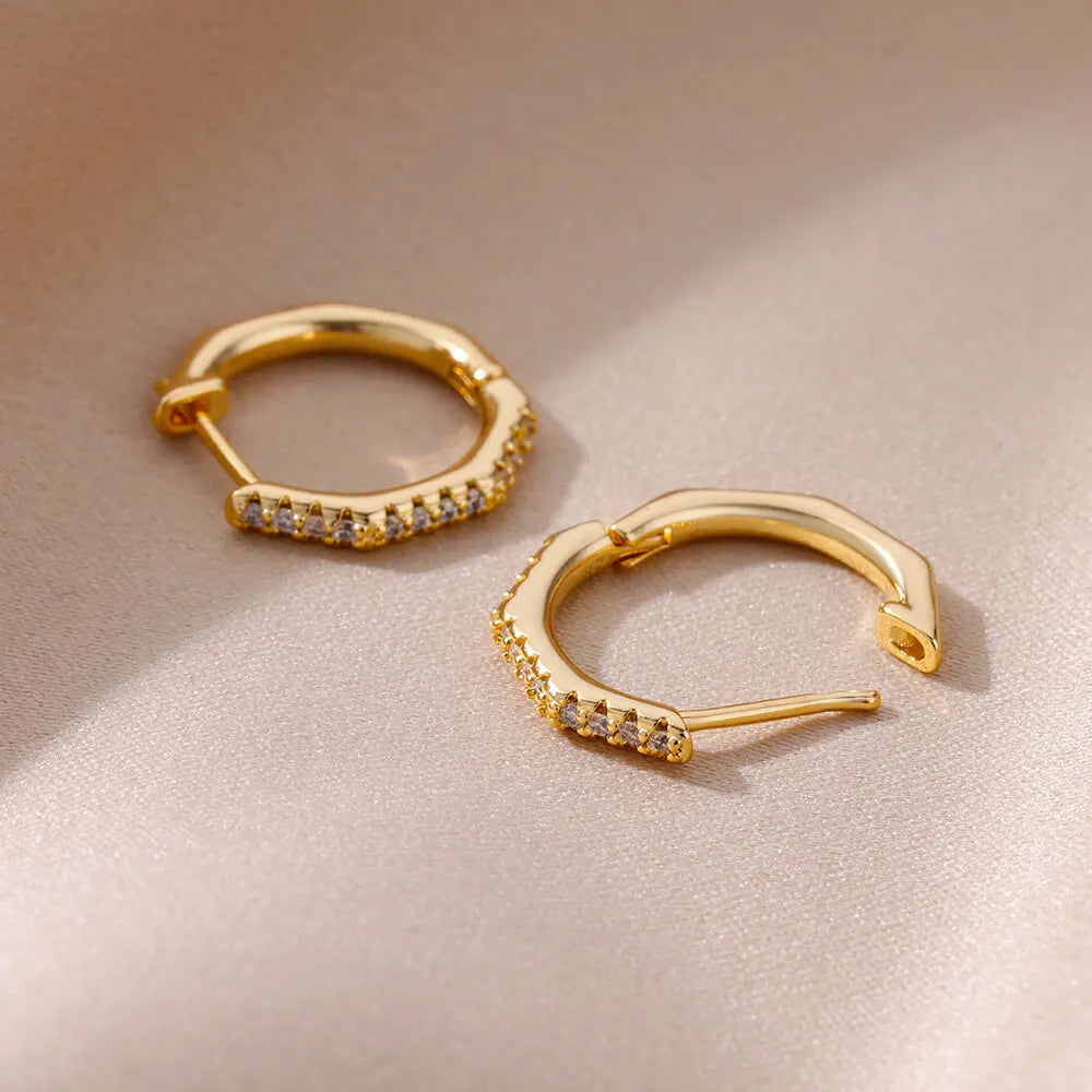 Zirconia Polygon Earrings for Women Stainless Steel Hoop Earrings 2024 Trend Femme Bling Luxury Wedding Jewelry aretes mujer