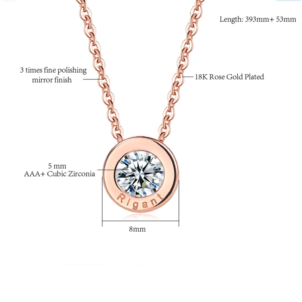 Minimalist Simple Crystal Pendants Necklaces For Women Charms Zirconia Necklace Rose Gold Color Fashionable Neck Jewelry Gifts