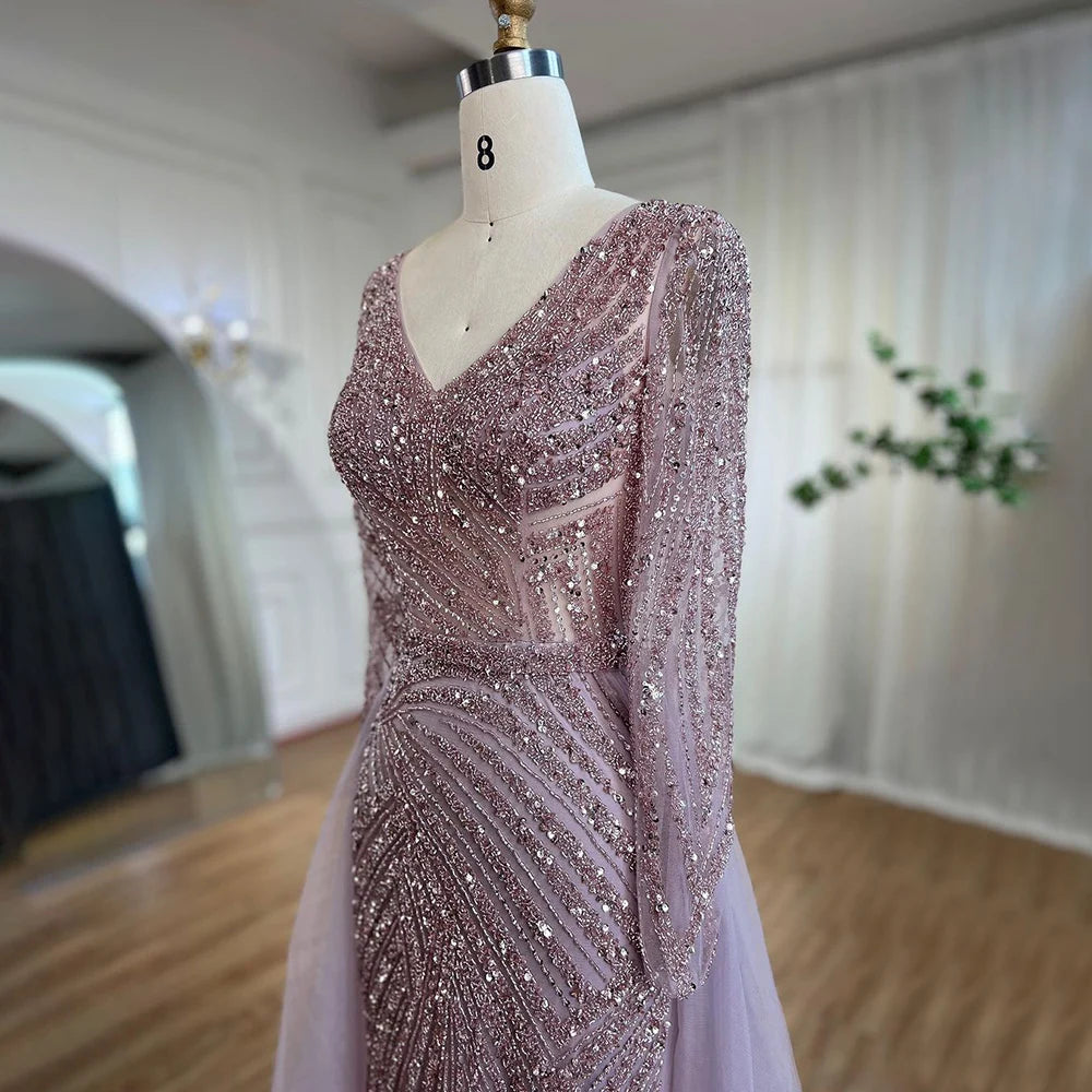 Serene Hill  Mermaid Beaded  Blue Muslim  Evening Dresses Gowns  with Detachable Skirt 2025  LA71750 Customized