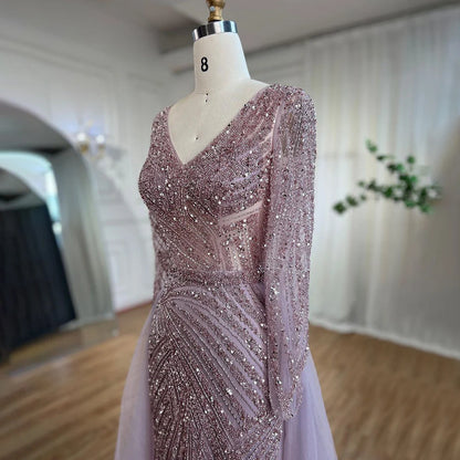 Serene Hill  Mermaid Beaded  Blue Muslim  Evening Dresses Gowns  with Detachable Skirt 2025  LA71750 Customized
