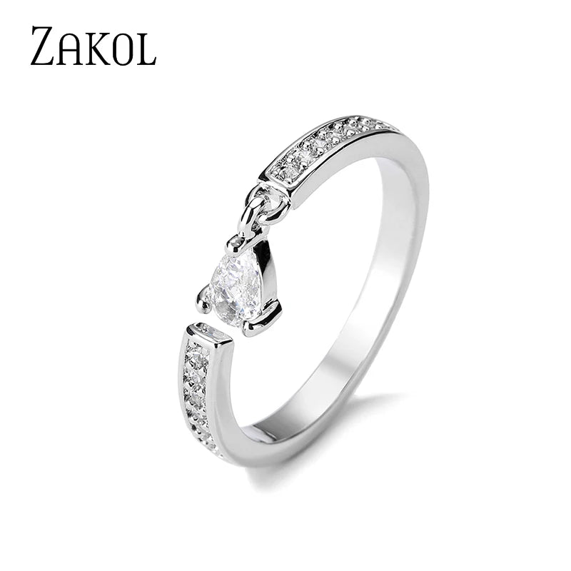 ZAKOL Brand Korea Multilayer Zircon Engagement Open Rings for Women Fashion Water Drop Party Jewelry