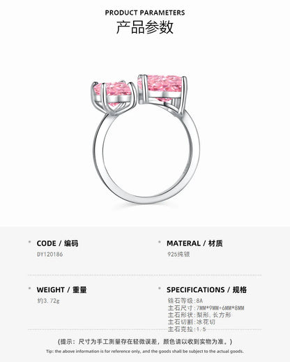 EUREKA 925 Sterling Silver Crushed Ice Cut Lab Pink Sapphire Gemstone Ring For Women Wedding Engagement Jewelry