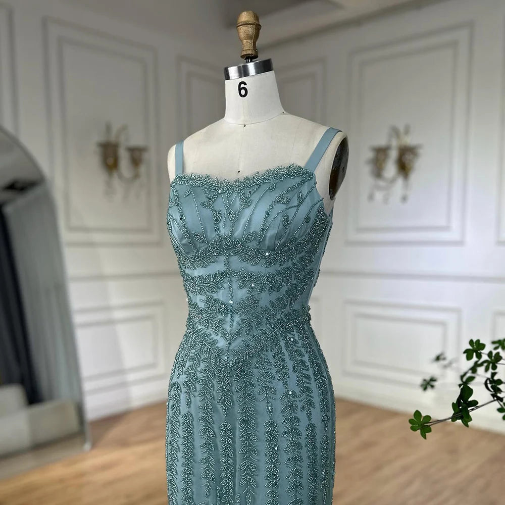 Luxury Arabic Blue Beaded Spaghetti Strap Pink Mermaid Evening Dress for Women Party Serene Hill 2025 Customized LA72725