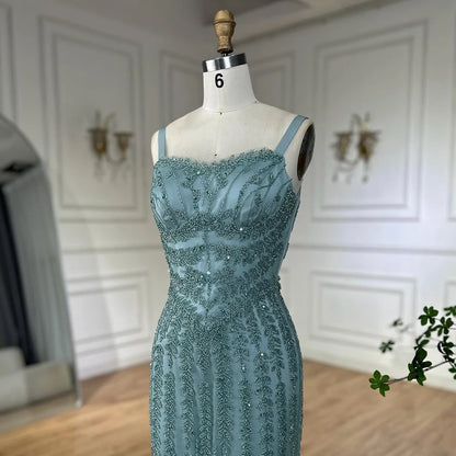 Luxury Arabic Blue Beaded Spaghetti Strap Pink Mermaid Evening Dress for Women Party Serene Hill 2025 Customized LA72725
