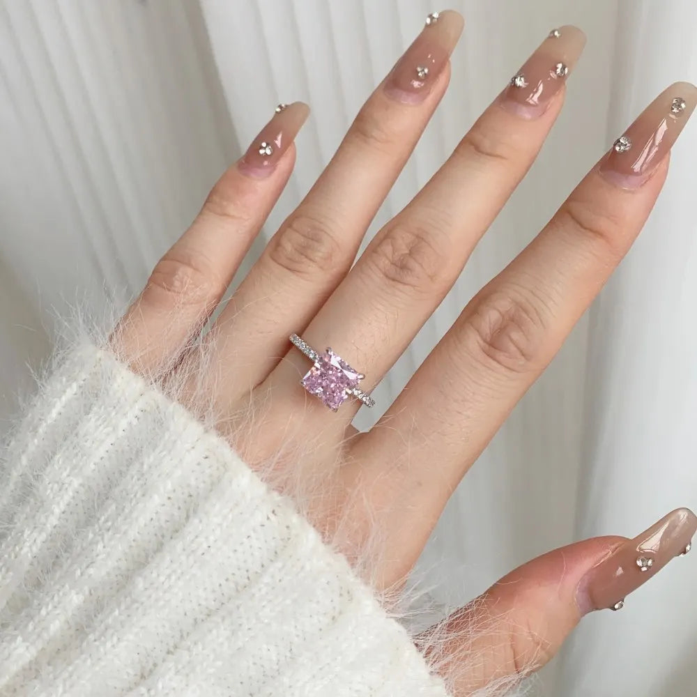 EUREKA 925 Sterling Silver Crushed Ice Cut Lab Pink Sapphire Gemstone Ring For Women Wedding Engagement Jewelry