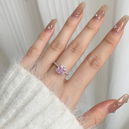 EUREKA 925 Sterling Silver Crushed Ice Cut Lab Pink Sapphire Gemstone Ring For Women Wedding Engagement Jewelry