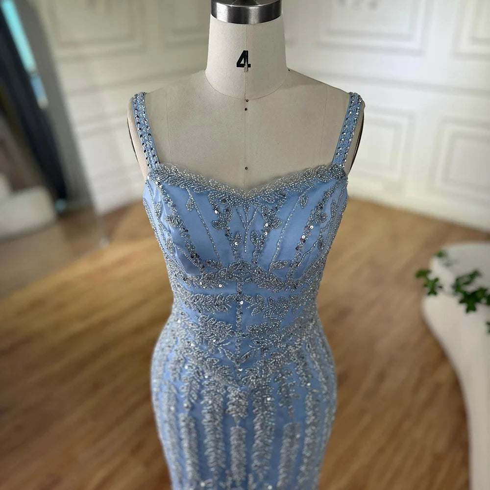 Luxury Arabic Blue Beaded Spaghetti Strap Pink Mermaid Evening Dress for Women Party Serene Hill 2025 Customized LA72725