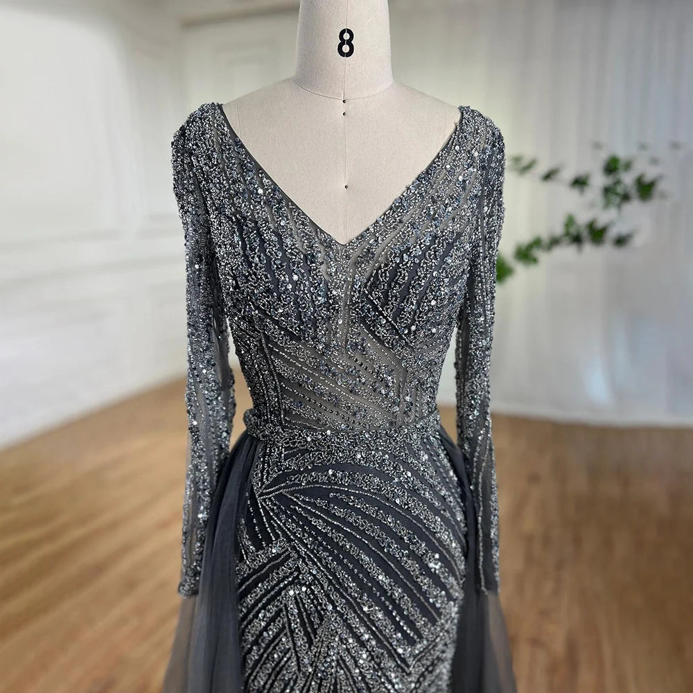 Serene Hill  Mermaid Beaded  Blue Muslim  Evening Dresses Gowns  with Detachable Skirt 2025  LA71750 Customized