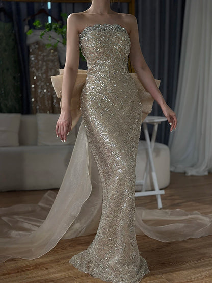 Serene Hill 2025 Nude Saudi Arabic Evening Dresses With Beaded Tassel Dress For Formal Occasion LA72730 Customized