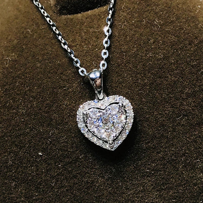 Shine Zircon Heart Shaped Pendant Necklace for Women Silver Color Jewelry Wedding Anniversary Party Bridal Chain Girls Choker