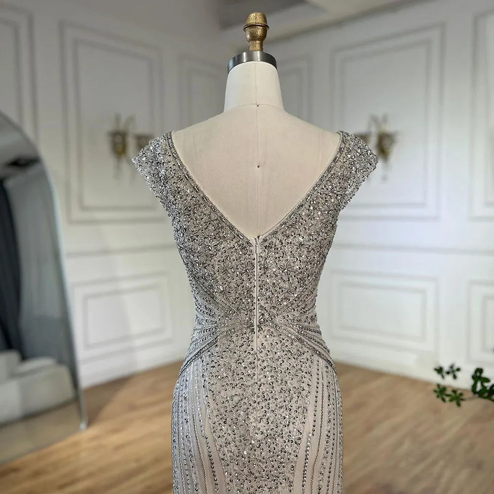 Customized Dubai Caramel Elegant Sleeveles Mermaid Beaded Arabic Evening Dresses Gowns For Women Wedding Party 2025 LA72456