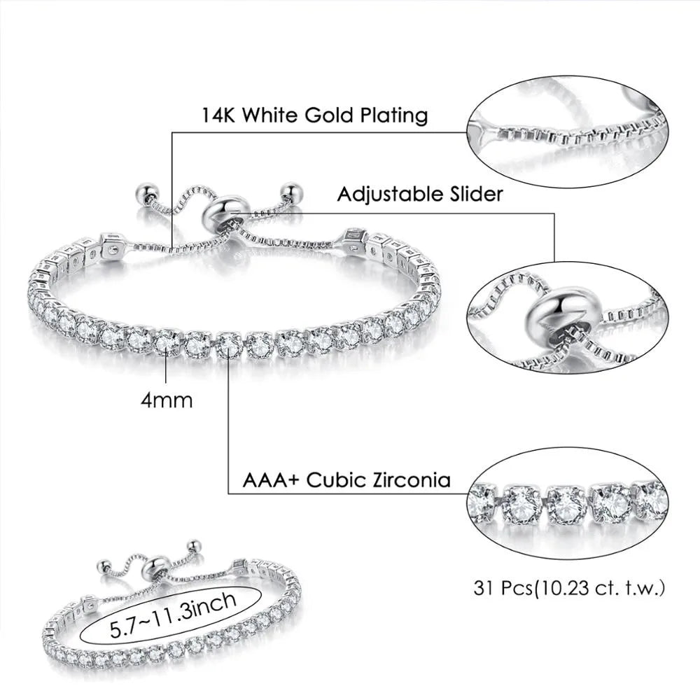 Adjustable Colorful Birthstone Tennis Bracelets for Women 4MM Crystal Bangle Girls Hand Chain Trend Jewelry Accessories H133
