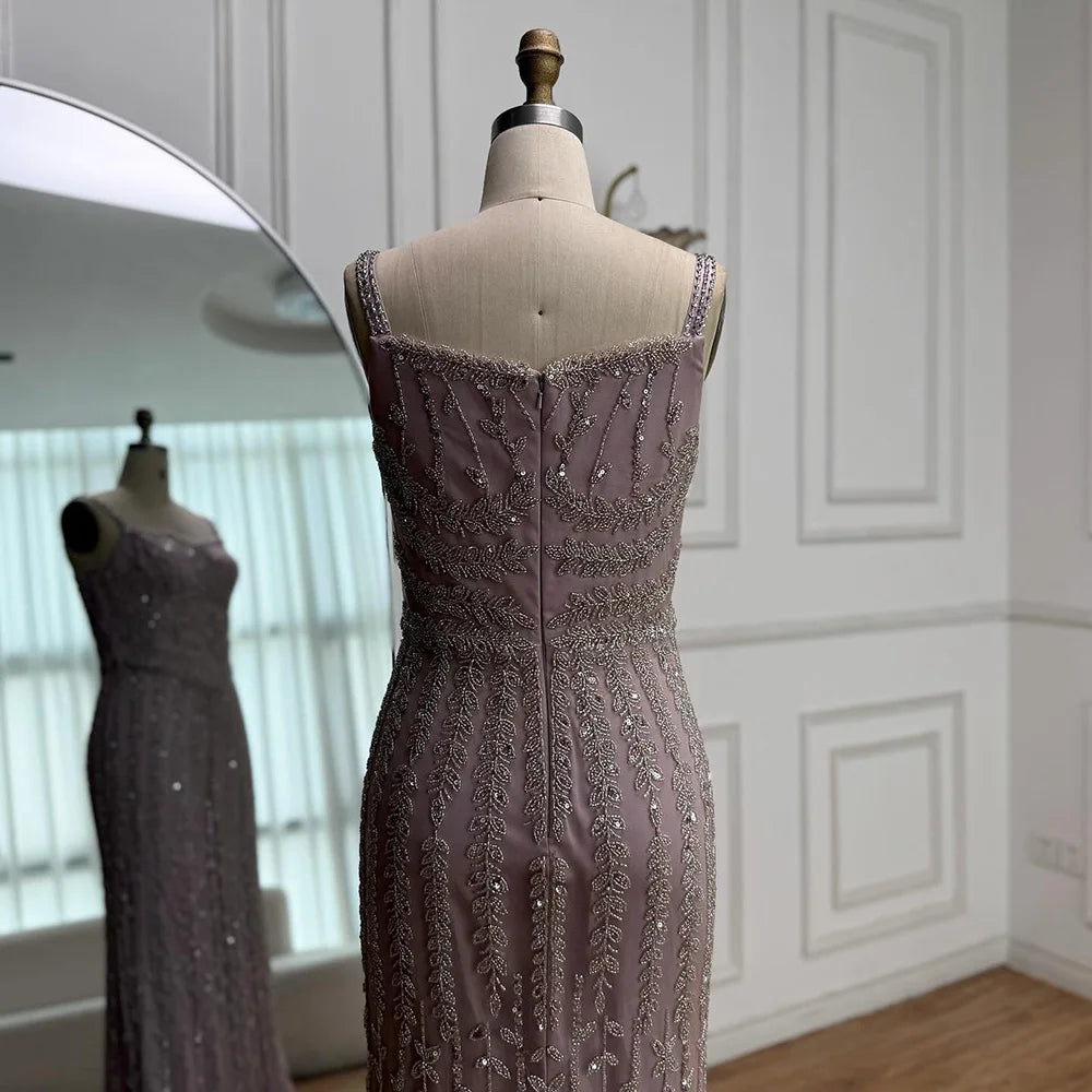 Luxury Arabic Blue Beaded Spaghetti Strap Pink Mermaid Evening Dress for Women Party Serene Hill 2025 Customized LA72725