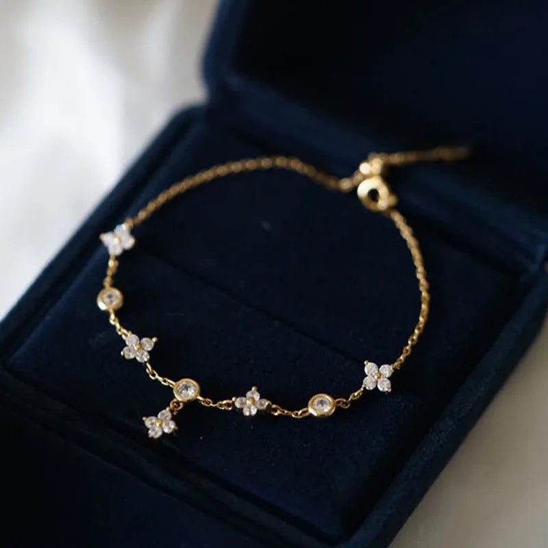 CCFJOYAS 100% 925 Sterling Silver Mini Flower Zircon Bracelet for Girl Minimalist 18k Gold Plated Lucky Bracelet Fine Jewelry