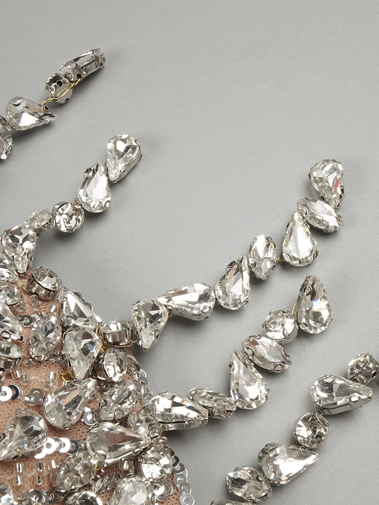 VC Fashion Silver Sequin Strapless Mermaid Dress Gown with Crystal Accents for Luxury Award Ceremonies