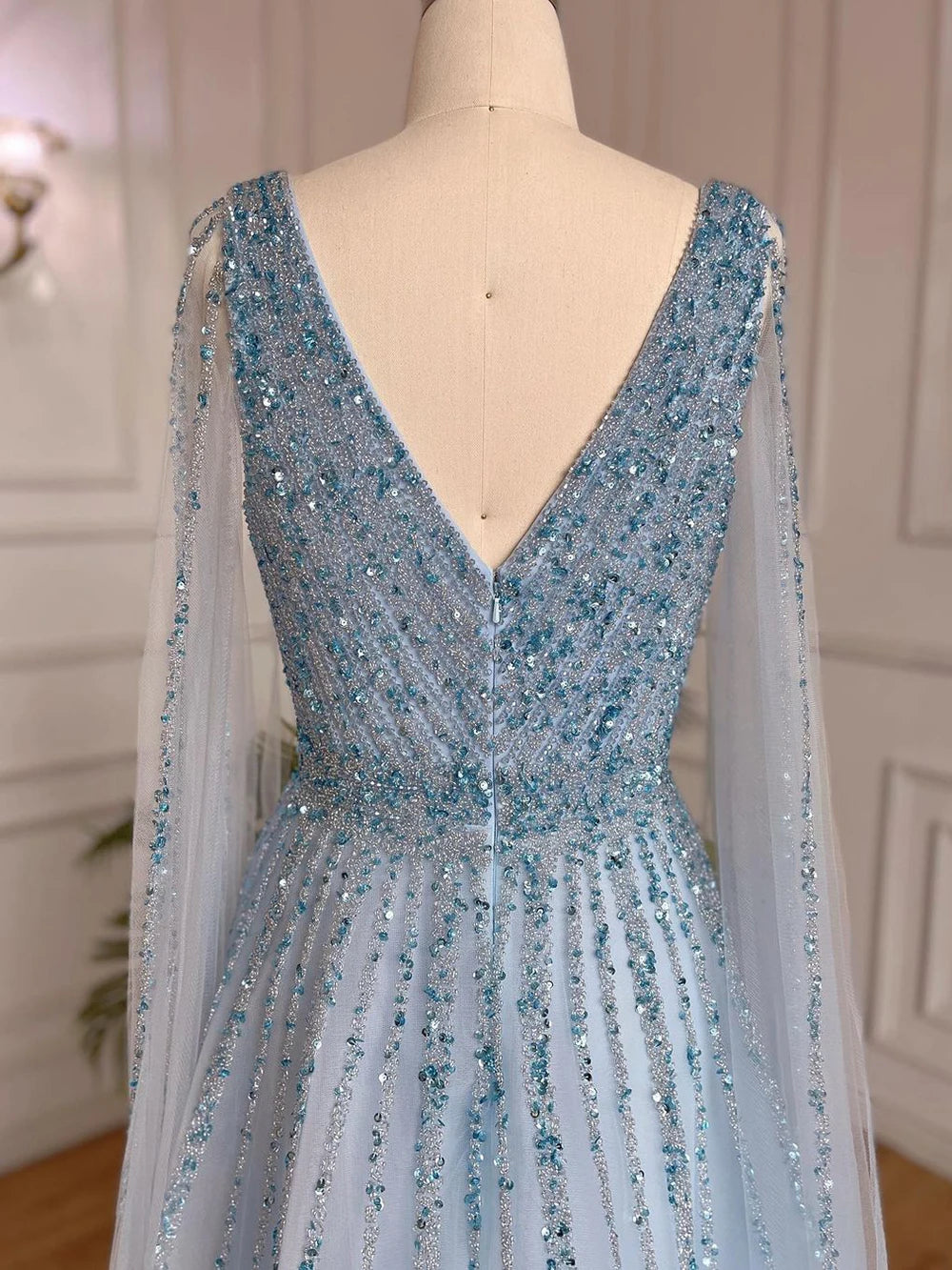 Nude Arabic Luxury Cape Sleeves Evening Dresses Gowns A-Line Beaded 2025 For Party LA71567 Customized